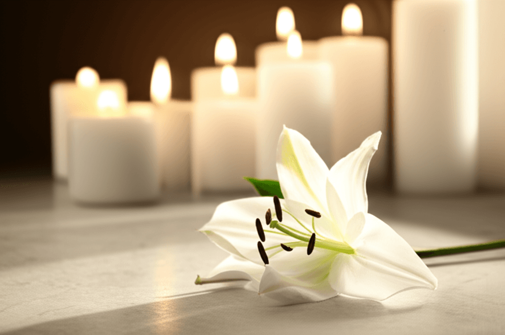 Cremazione - giglio bianco con candele