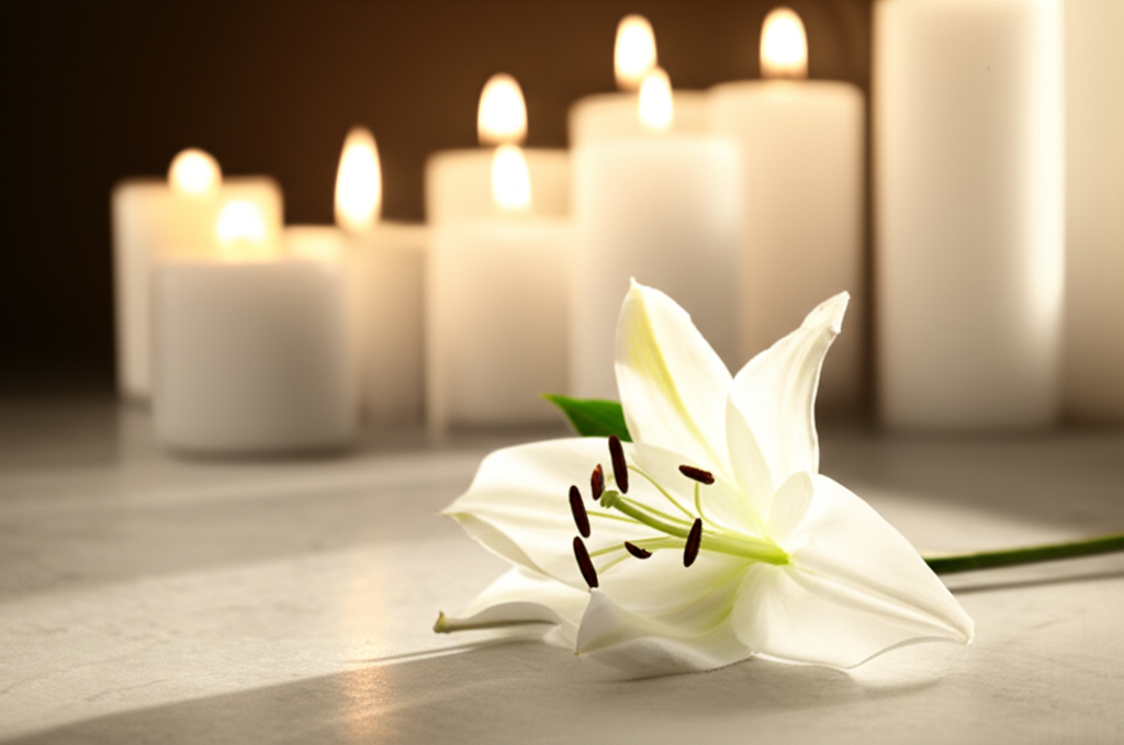 Cremazione - giglio bianco con candele