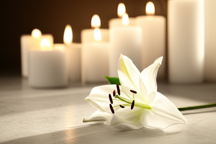 Cremazione - giglio bianco con candele